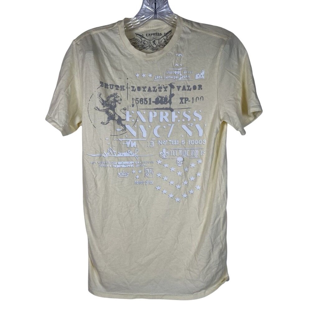 Express Mens Size XS Truth Loyalty Valor Graphic Tee Yellow NWOT